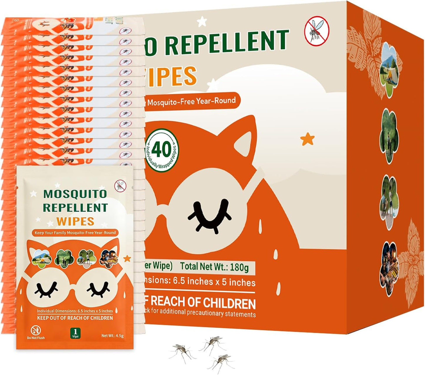 Skiennix Mosquito Repellent Wipes - 40 PCS Natural Plant-Based Essential Oil Formula | Safe & Effective Outdoor Protection