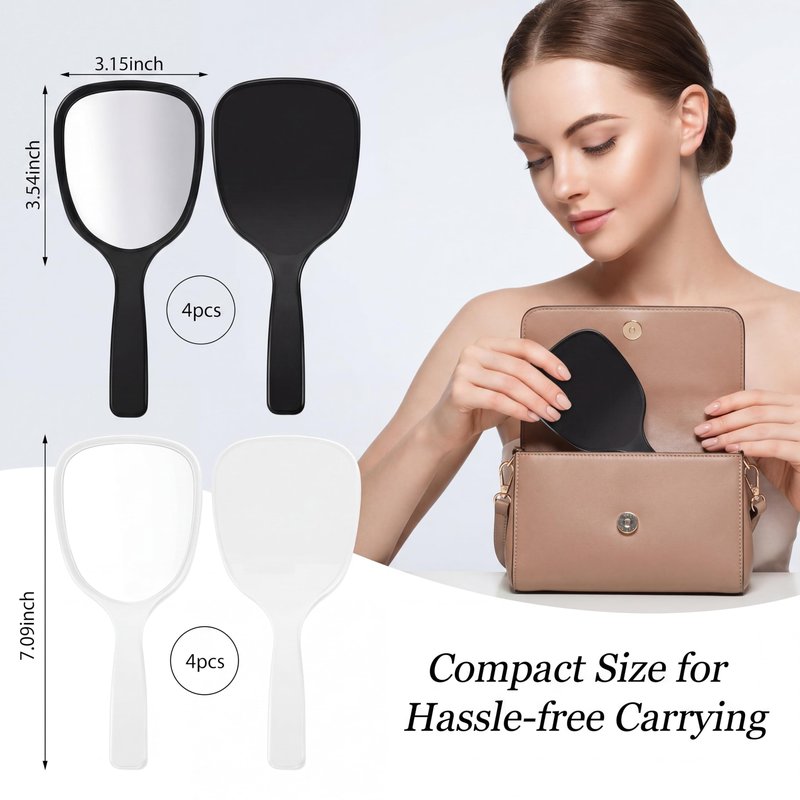 Jetec 8 Pcs Small Handheld Hand Mirrors 1X Compact Travel Makeup Mirror 3.15 x 7.09 in Mini Handheld Cosmetic Kid Mirror for Girl DIY Crafts Classroom Party Salon Favors (Black,White)