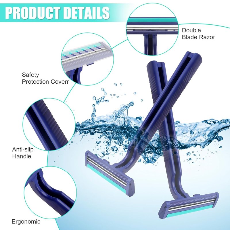 Disposable Razors for Men - Twin Blade Travel Shaving Kit | 200 Pack for Camping & Travel (Blue)