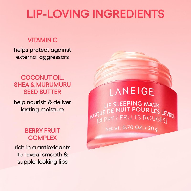 LANEIGE Lip Sleeping Mask – Taro Bubble Tea | Overnight Lip Care with Vitamin C & Berry Mix Complex for Smooth, Hydrated Lips