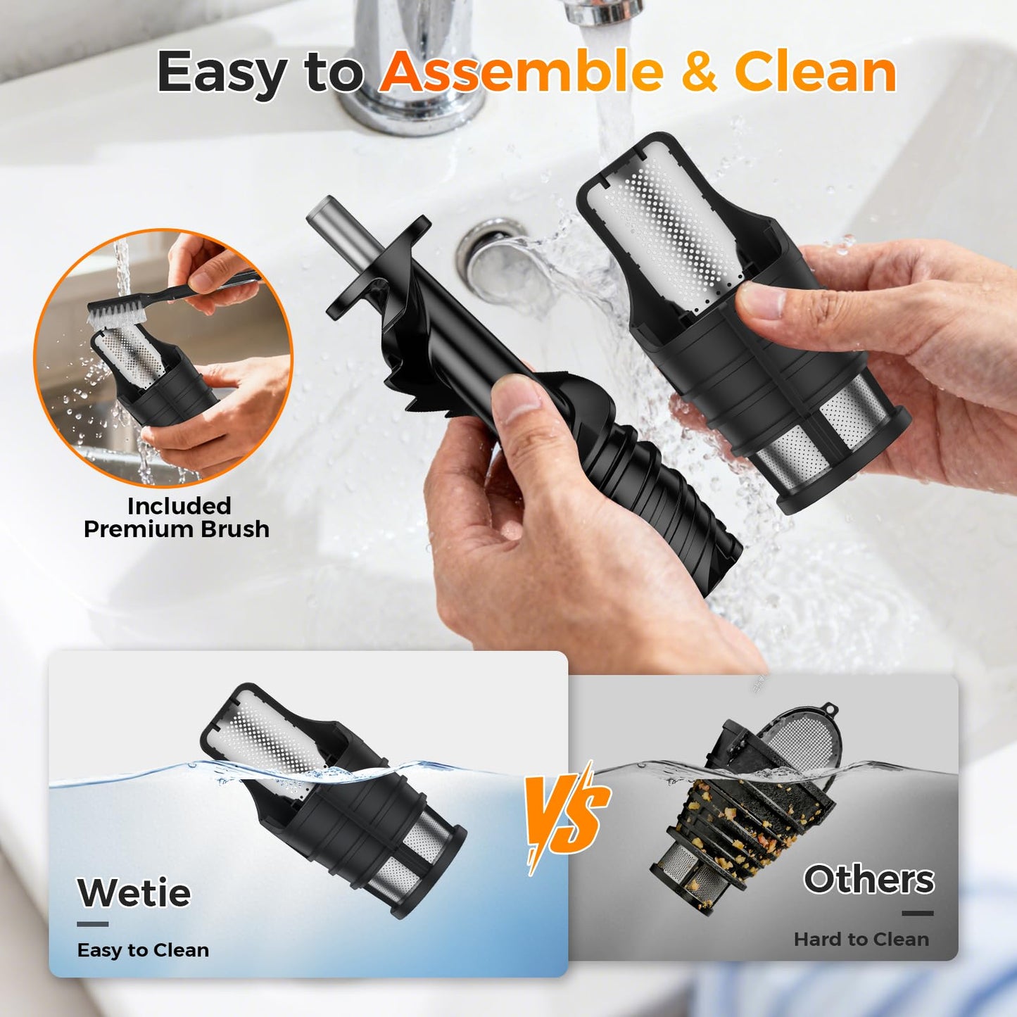 WETIE Cold Press Juicer, Slow Masticating Juicers Machines with Touch Screen, Adjustable Juicing Pressure, 99% Juice Yield, 3.54'' Wide Chute Juicer Extractor, Easy to Clean with Brush & Recipes