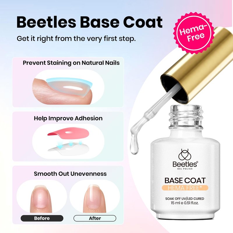 Beetles Gel Base and Top Coat Set with Matte Top Coat – 3 Pcs No Wipe Gel Nail Polish Kit, Glossy & Matte Finish, HEMA Free UV LED Soak Off Long Lasting Manicure Essentials