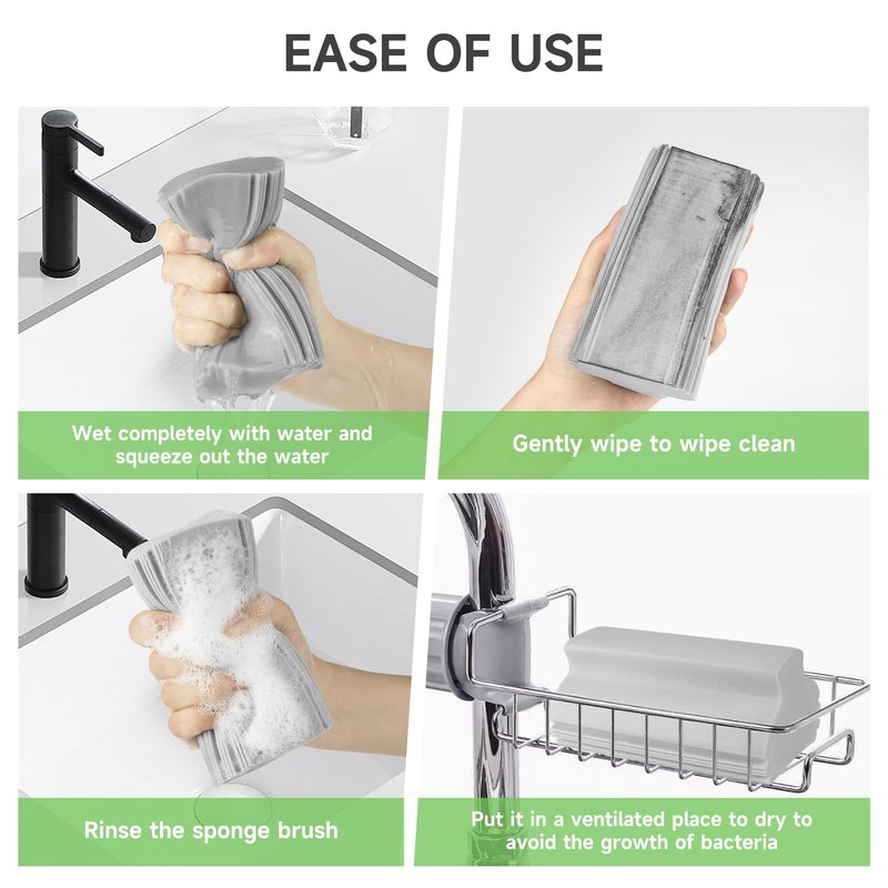4Pcs PVA Kitchen Multi Purpose Scrub Sponges，Scrubbing Sponge with Handle Decontamination Cleaning Sponge Soft Water Absorb Dishwashing Sponge for Household (Gray*2+Green+Pink)
