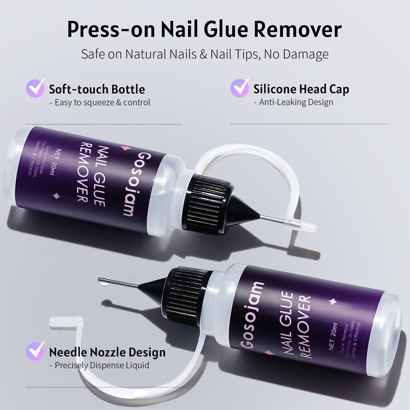 Gosojam Precision Nail Adhesive Remover, 20ml Non-Acetone Pinpoint Solution for Glue Residue Cleanup, Gentle Nail Remover for Press-On Nails & Tips