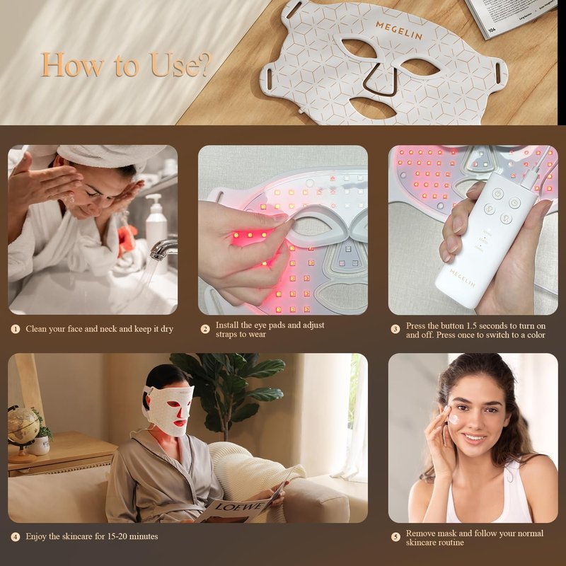 LED Light Therapy Facial Mask - 7 Color Skin Rejuvenation for Wrinkle Reduction | Infrared Treatment (White)