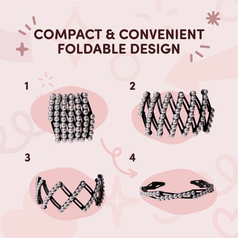 Éclat Folding Hair Band – Foldable Anti-Slip Headband for Women, Lightweight Durable Compact, Secure Comfy Fit, Y2K Fashion (4 Pack, Multicolor Pearl)