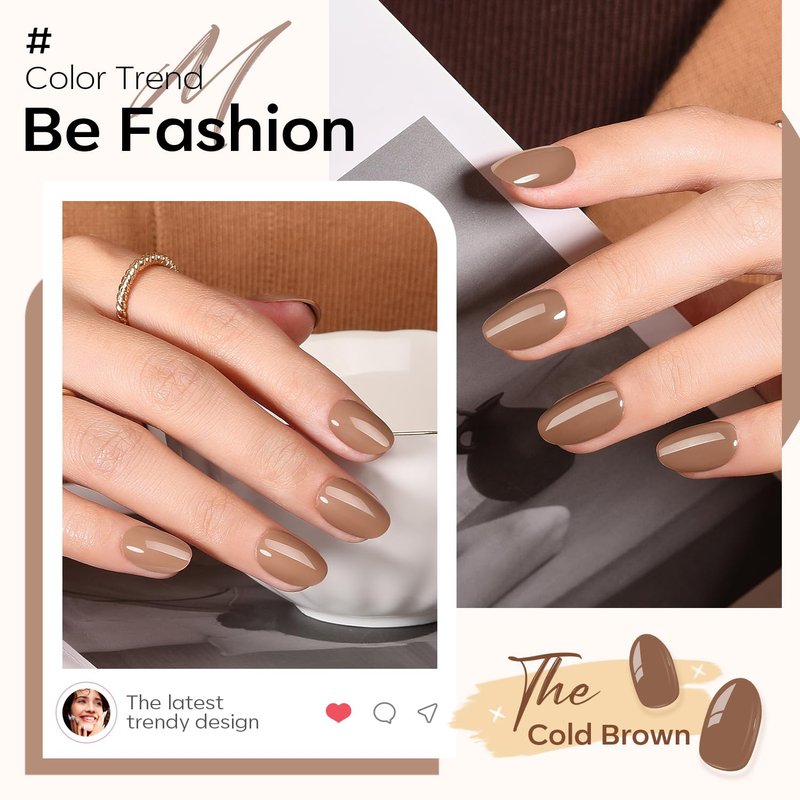 modelones Brown Press on Nails Short, Oval Fake Nails Kit Press Ons with Nail Glue, Adhesive Tabs, Nail File, Prep Pad, Manicure Stick, 32Pcs 16 Sizes