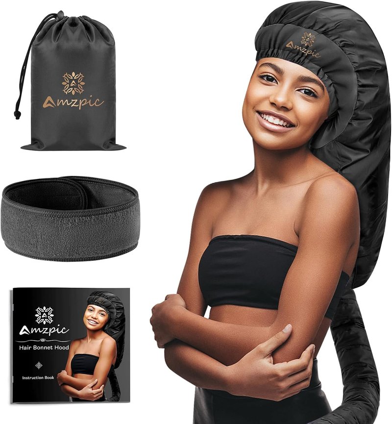 Bonnet Hair Dryer Attachment - Hooded Dryer for Hair Styling & Deep Conditioning | Extended Version, Black