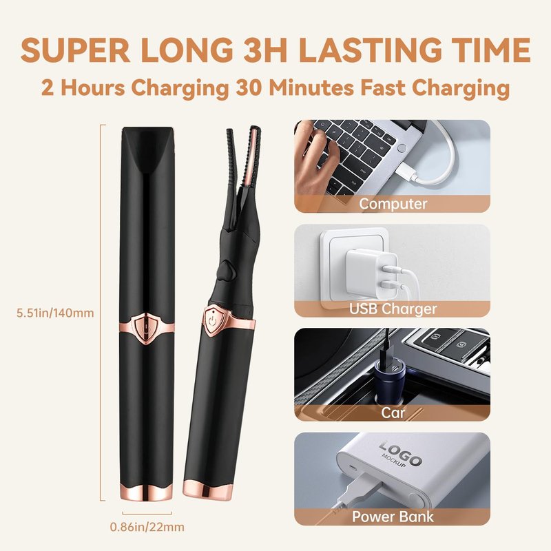 2026 Upgraded Heated Eyelash Curler - 2-in-1 Electric Lash Curler - 3 Temperature Modes/8s Quick Heat/USB Rechargeable Mini Electric Eyelash Curler-Natural Curling 24H Long-Lasting Curl