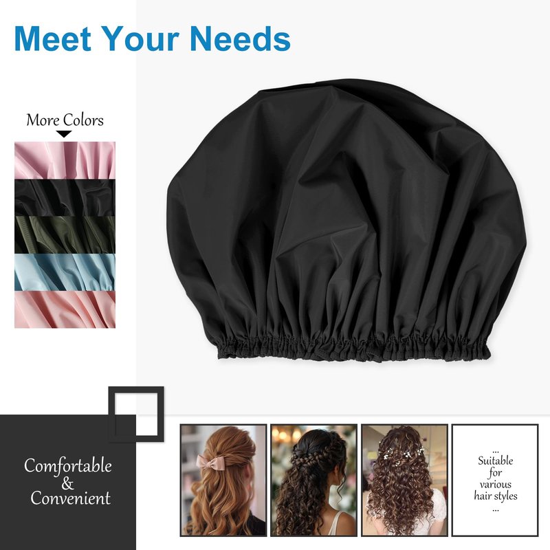 Shower Cap for Women, Double-Layer Waterproof Bath Cap, Reusable Hair Protector, TPU Coated Elastic Bathing Cap for Women & Men