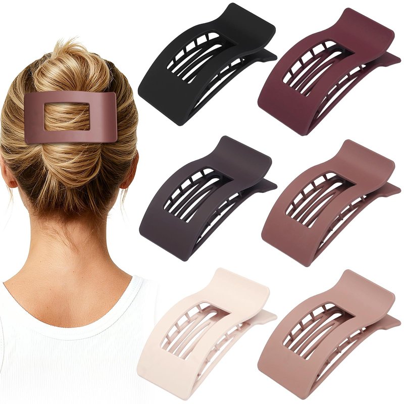 Artchita French Flat Hair Clips for Women 6pcs Hair Claw Clips for Thick or Thin Hair Matte Claw Clips for Girls Barrettes Non-Slip Strong Hold Hair Accessories for Women (Brown Scarlet)