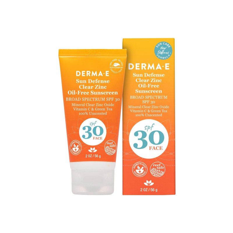 DERMA E Sun Defense Mineral Oil-Free Sunscreen SPF 30 Face – Broad Spectrum Facial Sun Cream – Hypoallergenic, Fragrance Free Clear Zinc Oxide Protection, 2 Oz