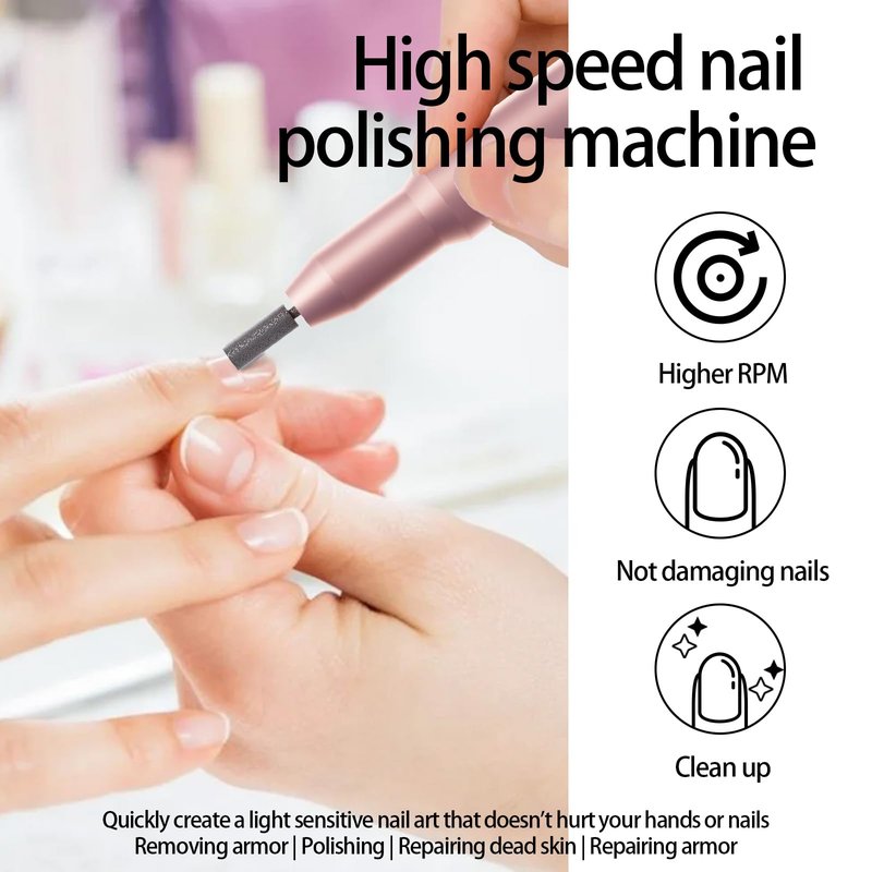 Nail Drill Kit Electric Rechargeable Set Cordless Nail Art Grinding Machine Compact Professional Nail File for Gel Manicure Pedicure Polishing Tool Household,Nail Removal Machine (Metallic Pink)