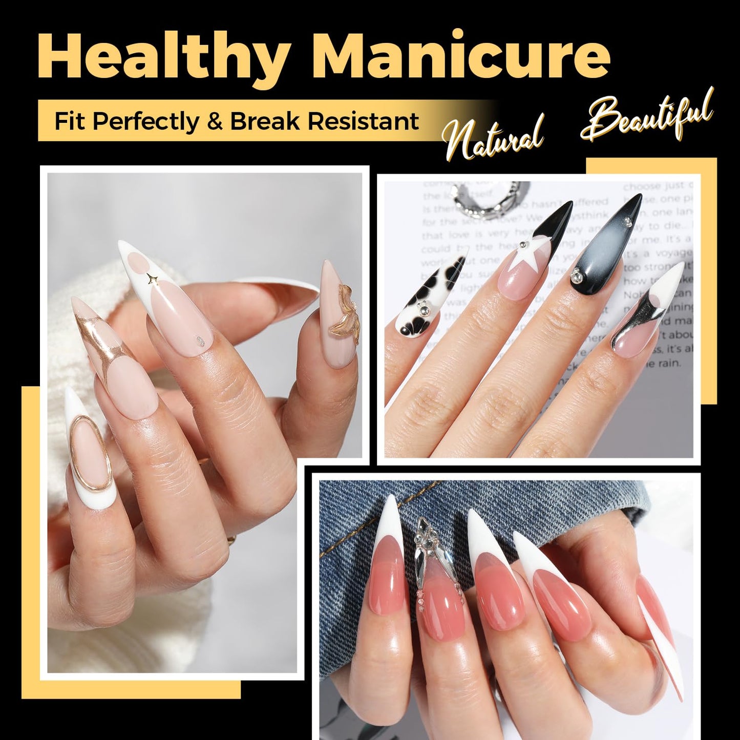 UNA GELLA Long Stiletto Gel Nail Tips 600Pcs Pre Etched Long Stiletto Almond Nail Tips Clear Fake Nails Press on Nails No C Curve for DIY Art Salon at Home 12 Sizes
