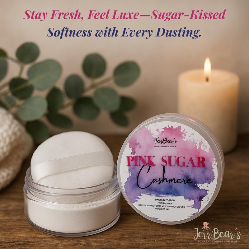 JerrBear’s Pink Sugar Cashmere Dusting Powder, Talc Free Body Formula for Women, Soft Scented Skin Care, Gentle Powder for Daily Freshness, 4oz Jar