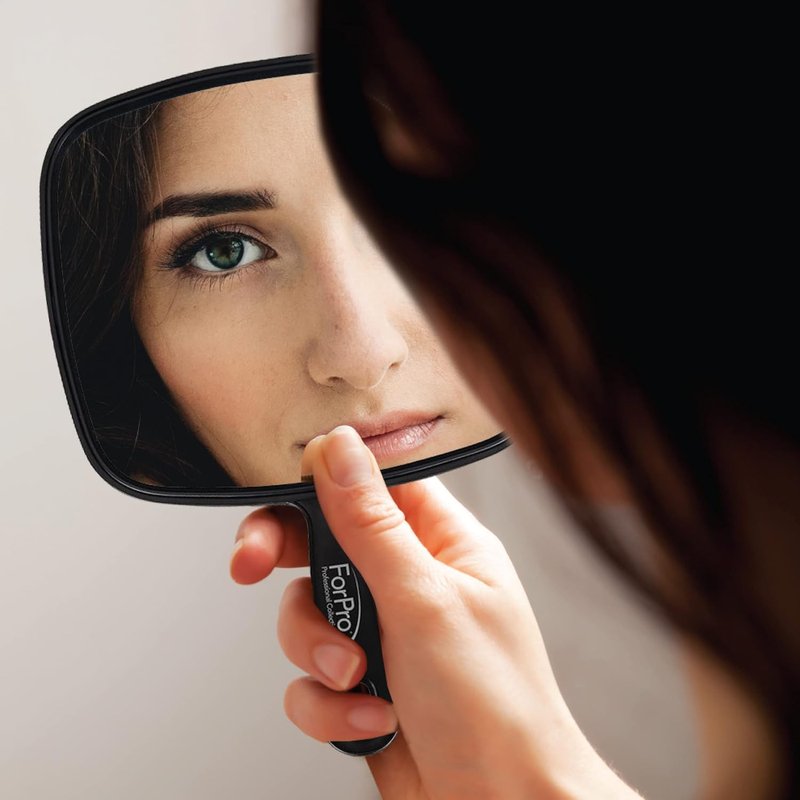 ForPro Professional Collection Extra Large Hand Mirror - Distortion-Free Reflection, 9" W x 12" L, Black