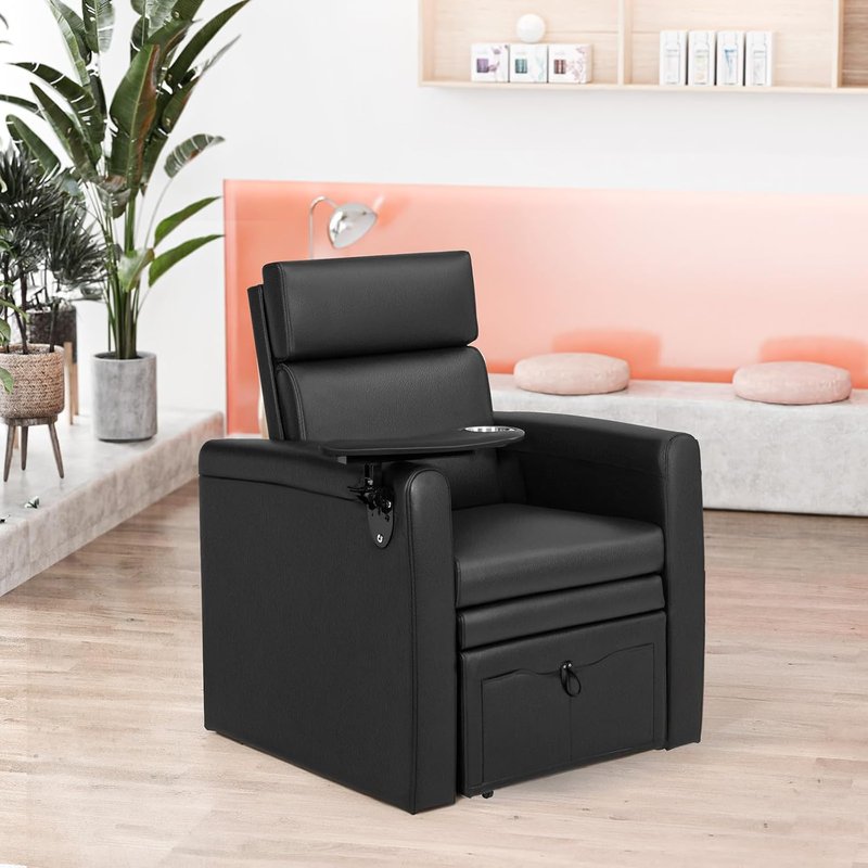 OmySalon Electric Pedicure Chair - Adjustable Backrest, Movable Cup Holder & Hidden Storage | Black Spa Station