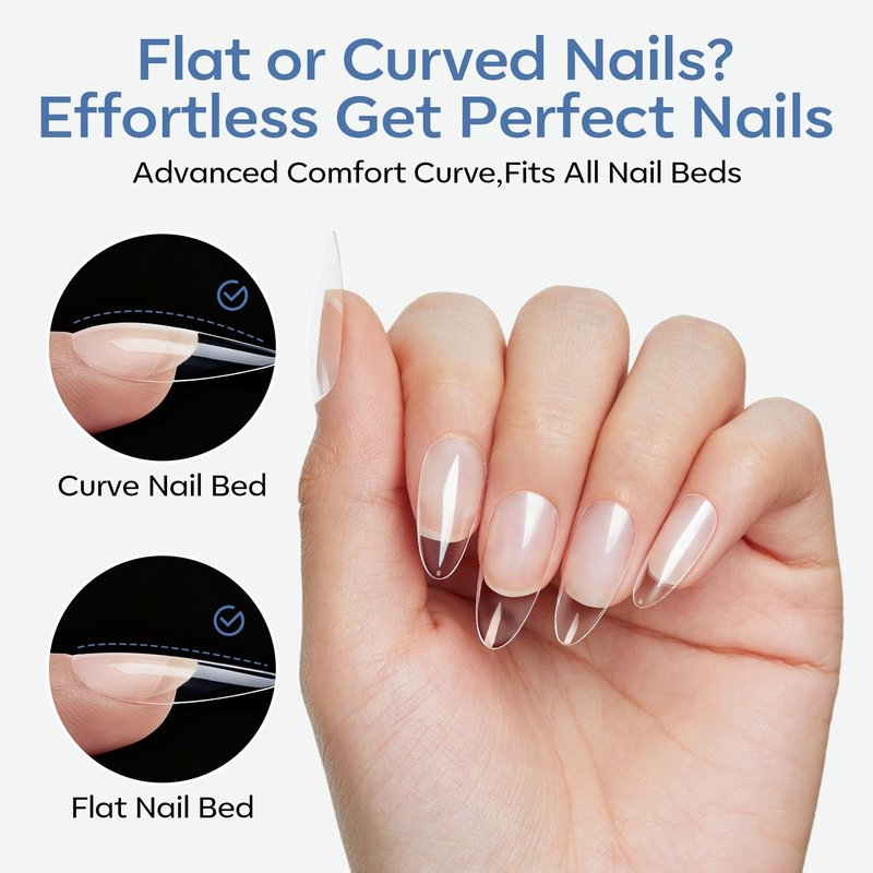 Medium Almond Gel Nail Tips - 360pcs Clear Press-On Full Cover Acrylic Nails | 15 Sizes for Salon Extensions