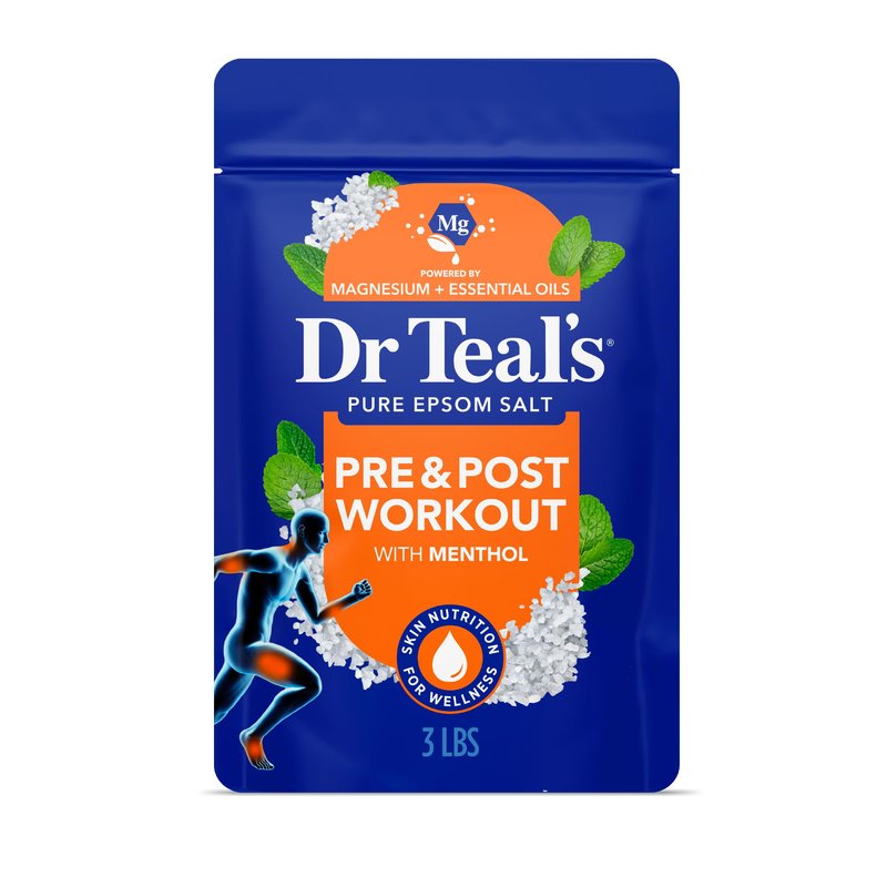 Dr Teal's Epsom Salt Magnesium Soak, Pre & Post Workout with Menthol & Essential Oils, 3 lbs