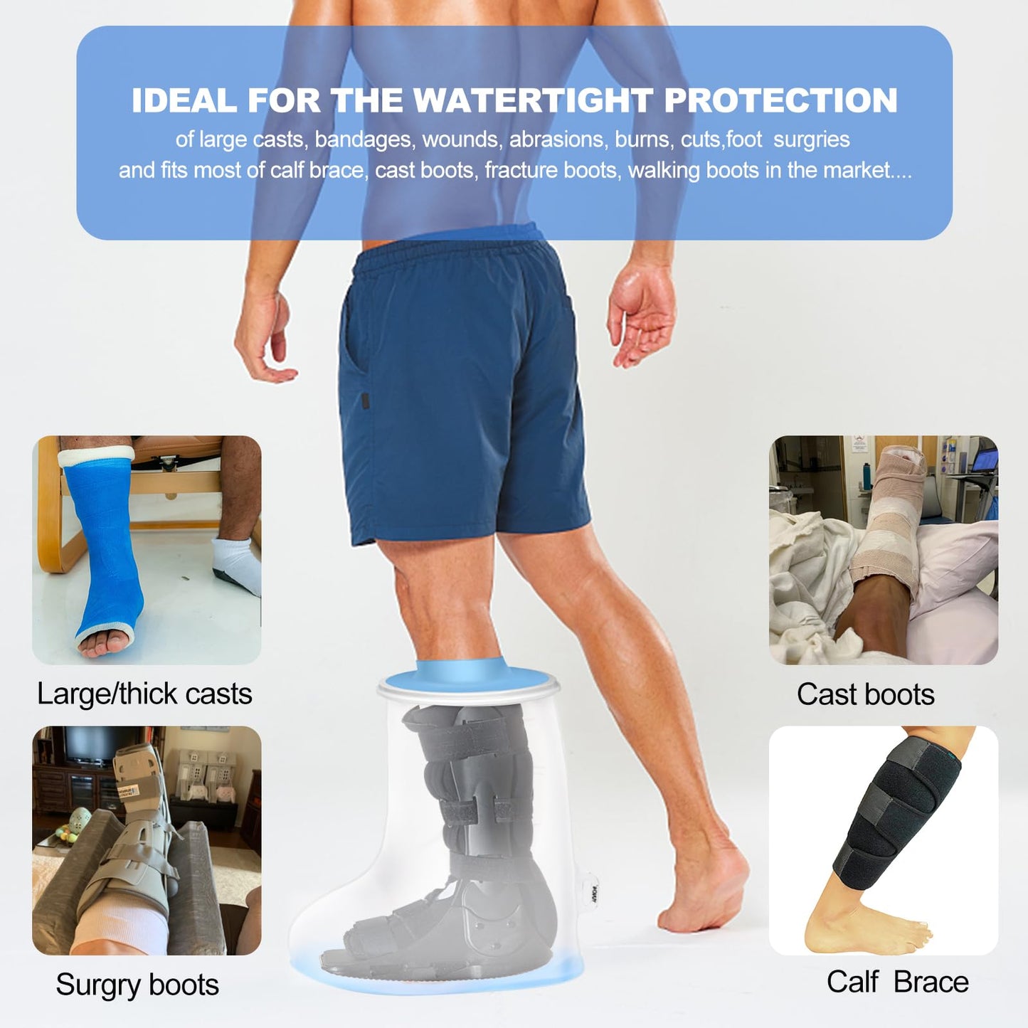 YUNCHI Waterproof Extra Wide Leg Cast Cover for Shower Adult After Surgery with Non-Slip Bottom, Extra Large Watertight Foot Cast Protector for Plus Size Adults Large Casts Surgery Shower Boots