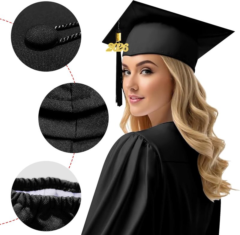 Matte Graduation Cap and Gown Set 2026 - Adult High School & Bachelor Tassel Included