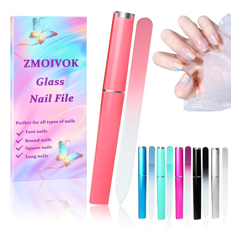6 Pack Glass Nail File with Case, Professional Nail Files for Natural Nails, Double Sided Crystal Nail File,Nail File Kit for Girls Women Adults Birthday Christmas Gifts Stocking Stuffers (MIX-001)