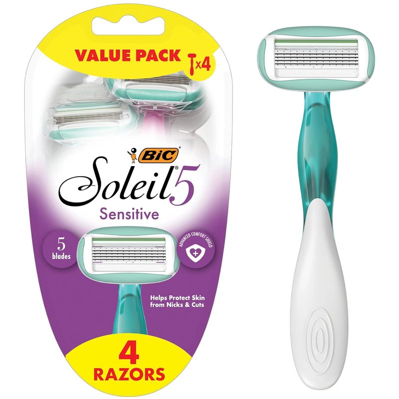 BIC Soleil 5 Women's Disposable Razors - 5-Blade Design with Moisture Strips | 4-Pack for Smooth Shaves