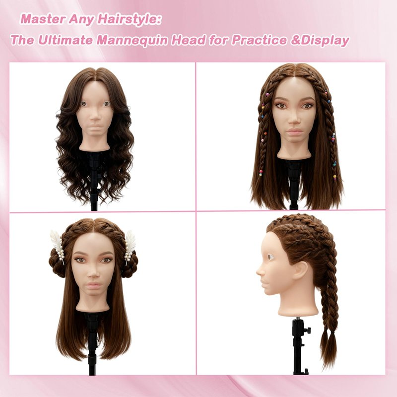 Mannequin Head with 80% Real Human Hair, Beauty star 26" Cosmetology Manikin Head, Doll Head for Hair Styling to Practice on, Hairdressing Training Braiding Heads with Clamp Stand Holder Kit