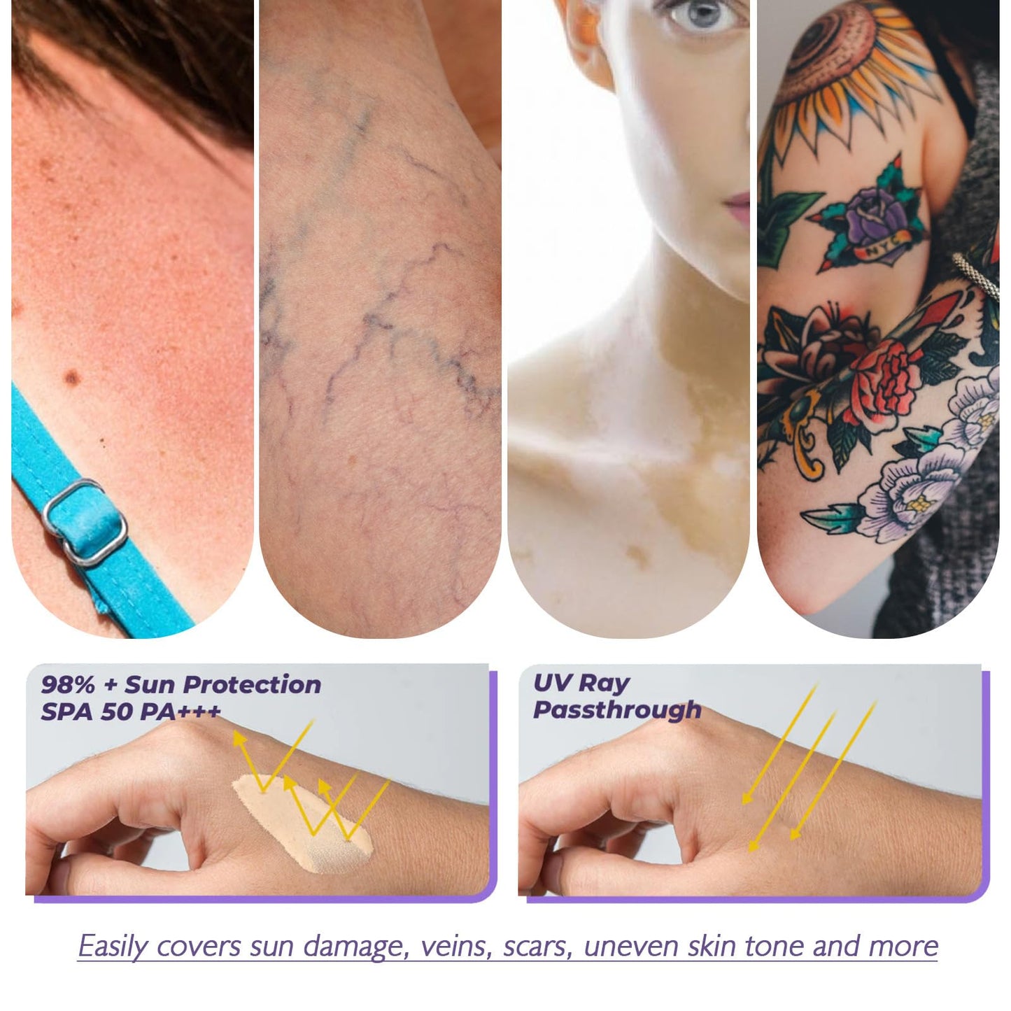 Tattoo cover up makeup waterproof Professional Body Concealer, Full Coverage Waterproof Makeup with SPF 50, Illuminating Camouflage for Tattoos, Scars, Veins, 2.5 fl oz