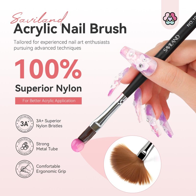 SAVILAND Kolinsky Acrylic Nail Brush Set: Size 4, 6, 8, 10, 12 Professional Manicure Brushes for Acrylic Powder Application, 3D Nail Art Sculpting Extension Tools Home DIY & Salon Use