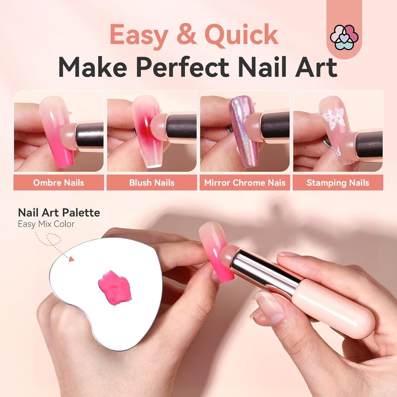 Saviland Silicone French Tip Nail Stamp Kit - 2PCS Reusable Jelly Stamper with Chrome Powder & 4 Art Stampers