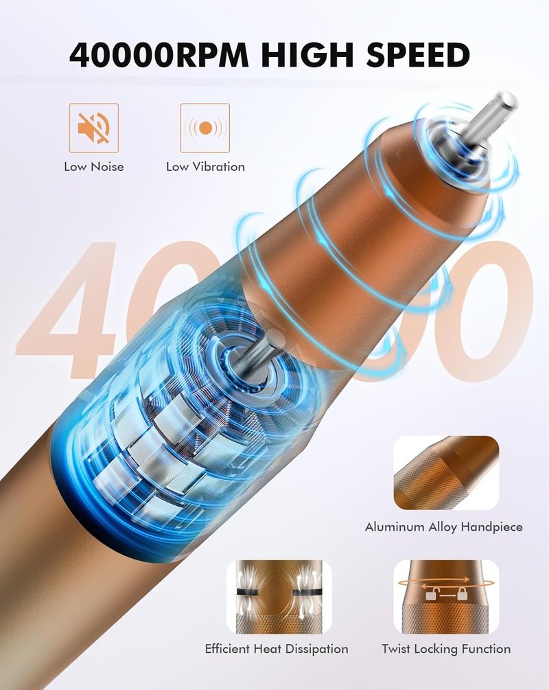 HOMEASY Nail Drill 40000RPM - Professional Rechargeable E-Filer for Acrylic & Gel Nails | Large HD LCD Screen - M96 Orange