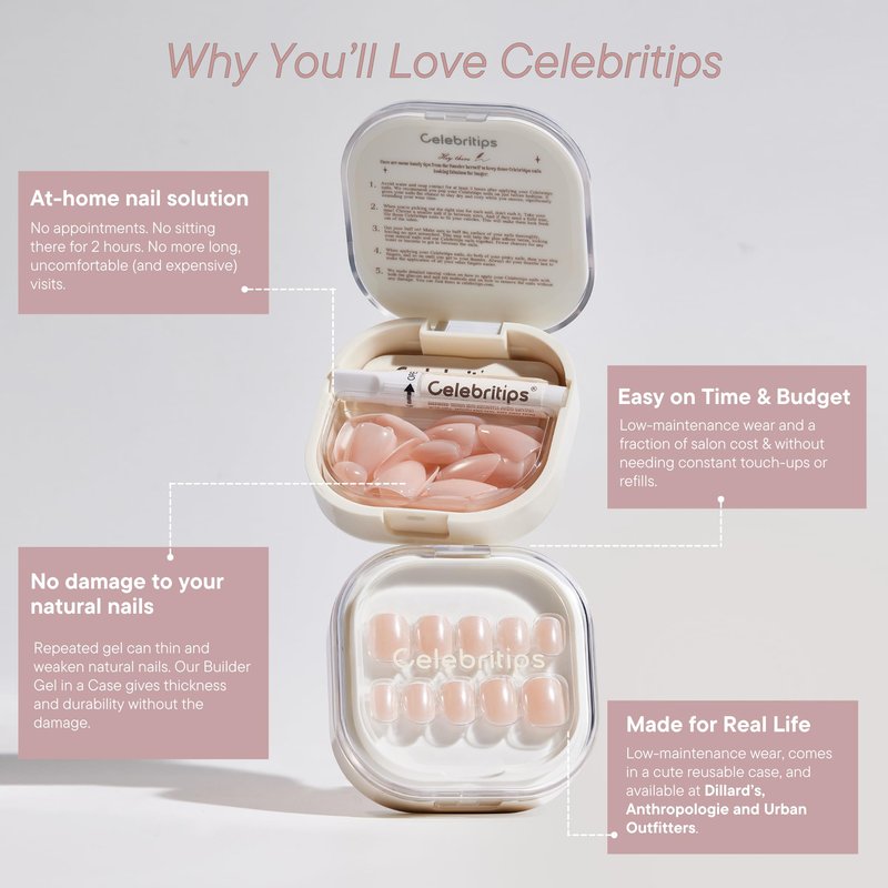 Celebritips Press On Nails - Salon U-ltimate™ | Bare Milk, Short Almond Nails, Reusable | 16 sizes - 32 Nails Kit with Glue and Sticky Tabs