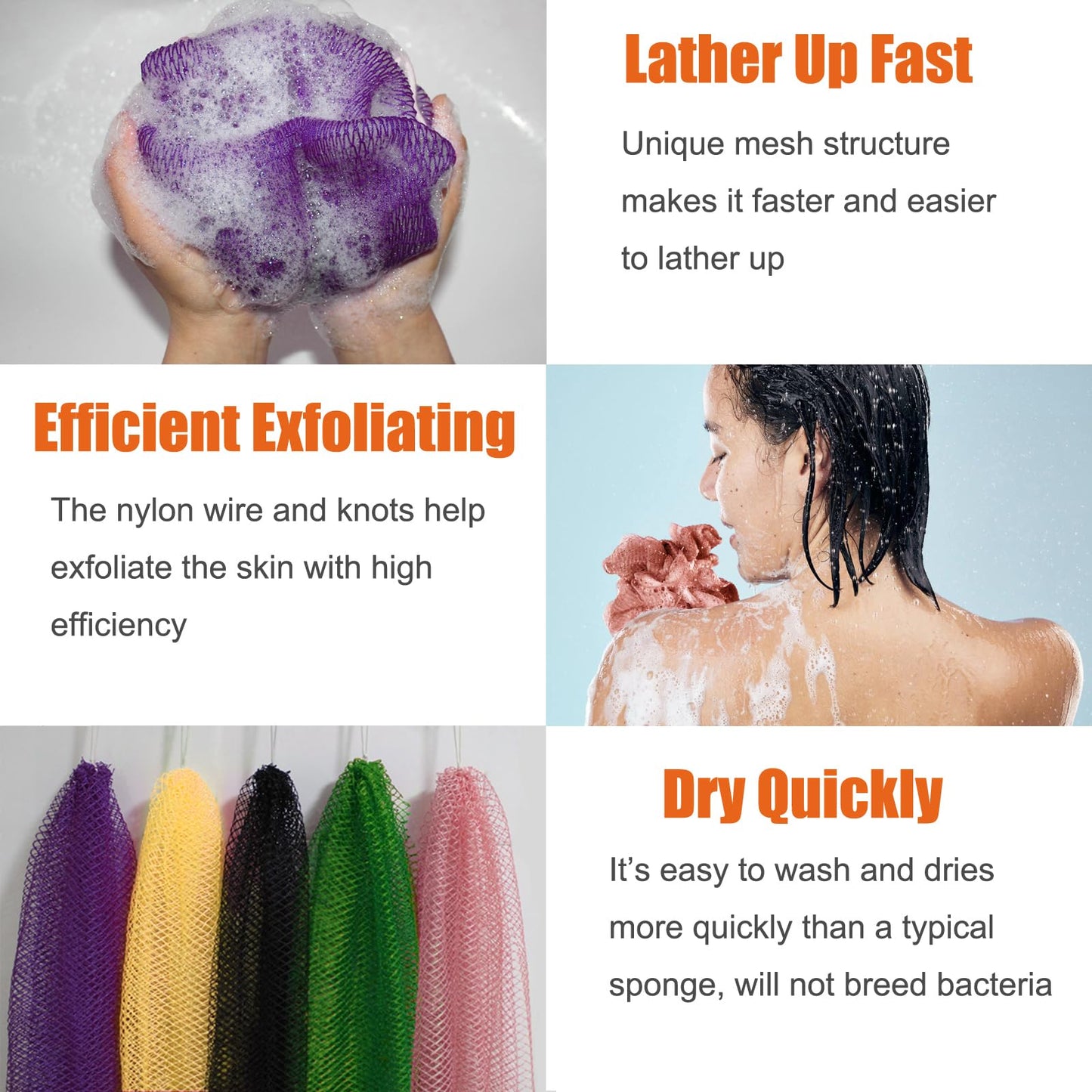 Unifab Authentic African Net Sponge with Knots, 2 Pieces African Exfoliating Net Real Sapo Sponge, Afro Scrub Wash Cloth Body Scrubber for Bath & Shower (Purple & Yellow)