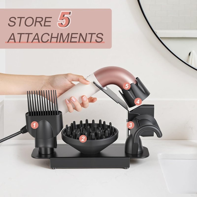 Affogato Hair Dryer Holder - Magnetic Organizer Stand for Dyson Supersonic | Durable Steel with 4 Holes