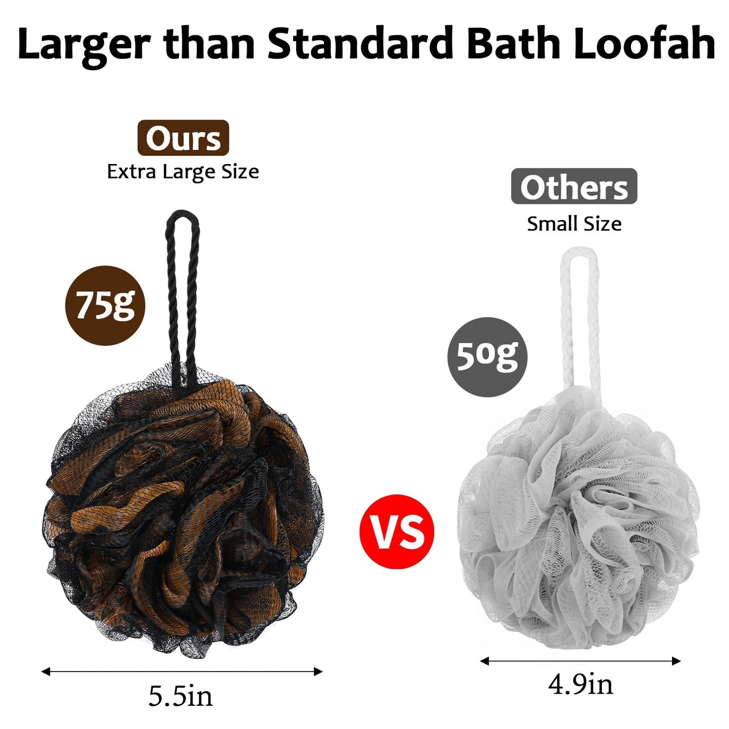 75g/Piece Loofah Bath and Shower Sponge Pouf, Mesh Bath Sponge Exfoliating Body Scrubber Ball Pack of 4, Large