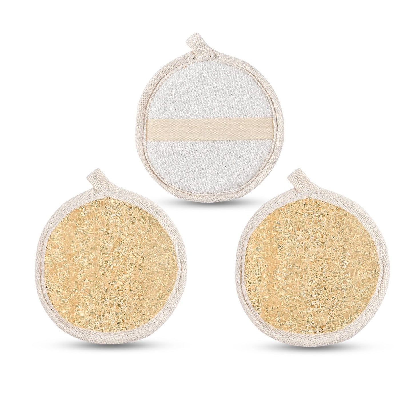3 Pack Natural Loofah Face Scrubber, Women Facial Pad, Loofa Face Exfoliator Scrubber, Exfoliating Loofah Sponges for Shower Face
