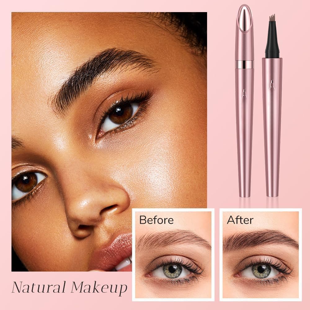 Waterproof Eyebrow Pen, 3D Microblading Eyebrow Pencil, Waterproof Eye Brow Pen with 4 Tip, Long-Lasting Smudge-Proof & Natural Eyebrow Definer for All-Day Wear (Dark Brown)
