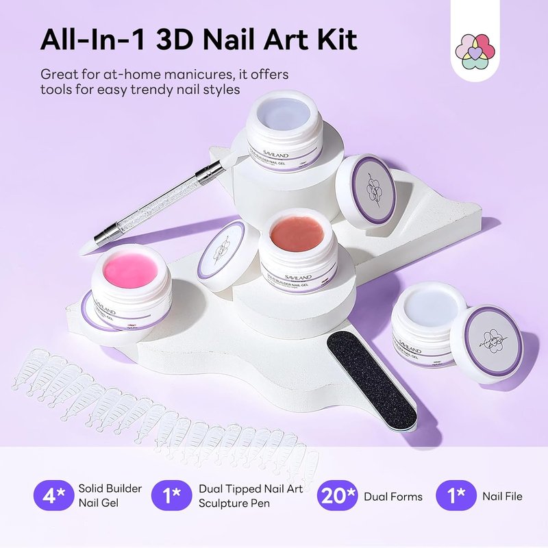 SAVILAND Solid Builder Nail Gel Set - Non-Sticky 4 Color Gel for Nail Extensions | Clear, Nude, White, Pink
