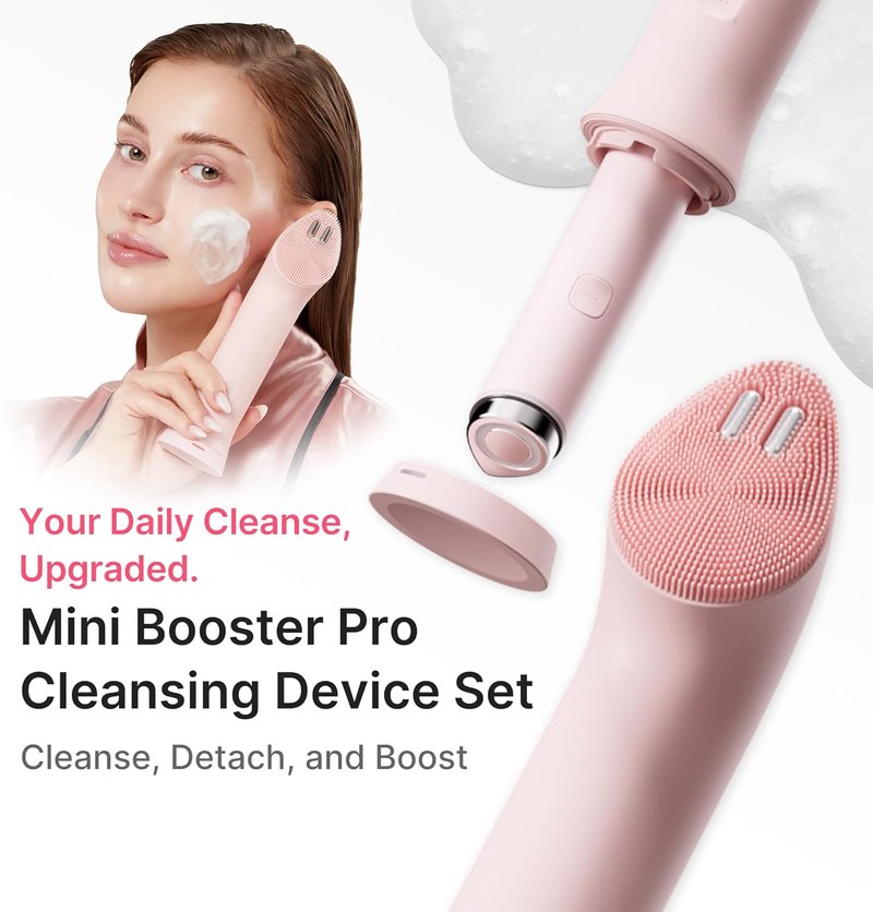 Medicube Mini Booster Pro Plus Cleansing Device Set - 2-in-1 Facial Cleansing & Skincare | Portable Pink Device with 3 Modes for Pore & Sebum Care