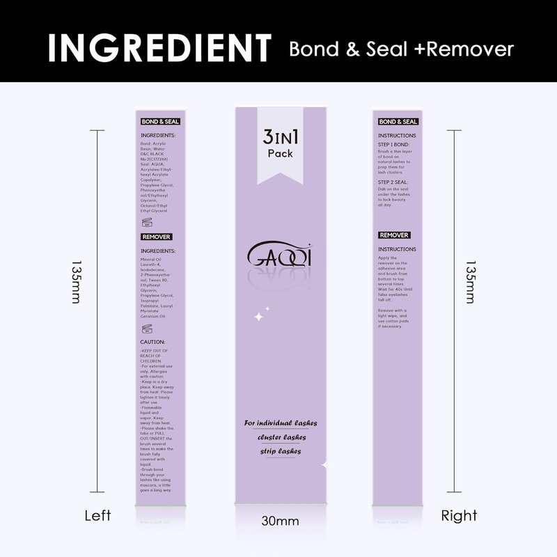 GAQQI Lash Bond & Seal | Waterproof 3-in-1 Eyelash Adhesive Kit for Strong Hold & Quick Removal - 2 Pcs