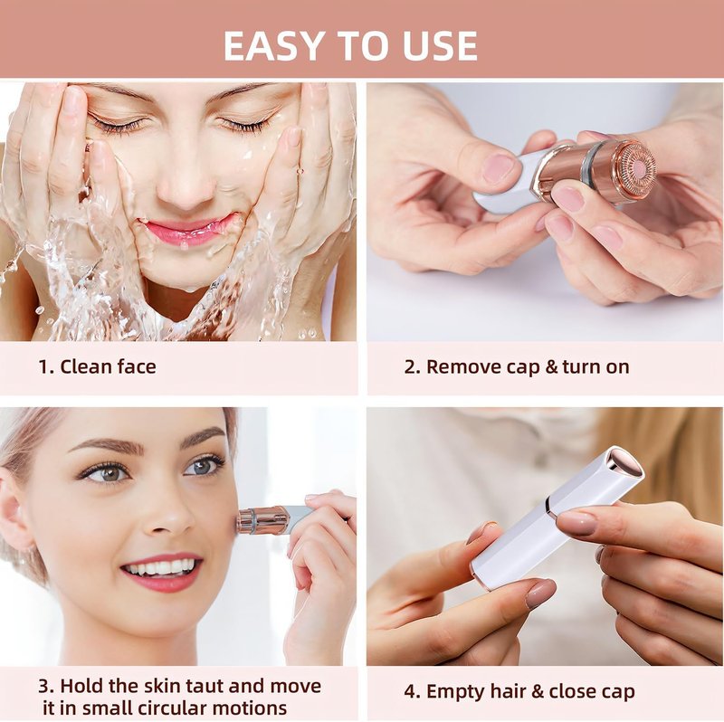 Skiennix Facial Hair Removal - Electric Rechargeable Painless Hair Remover for Women | LED Light, Compact Design