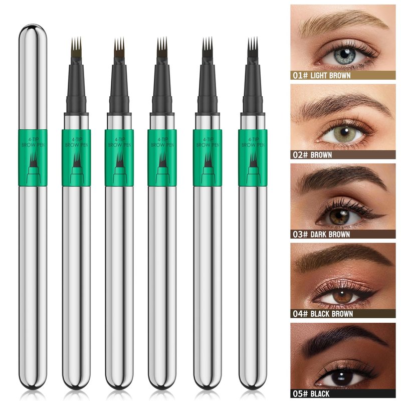 2 Pcs Microblading Eyebrow Pen Set with Eyebrow Brush, 3D Waterproof 4-Tip Precision Eyebrow Pencil, Long-Lasting Natural Fine Stroke Magic Eyebrow Pencil for Women Stay All Day (Dark Brown)