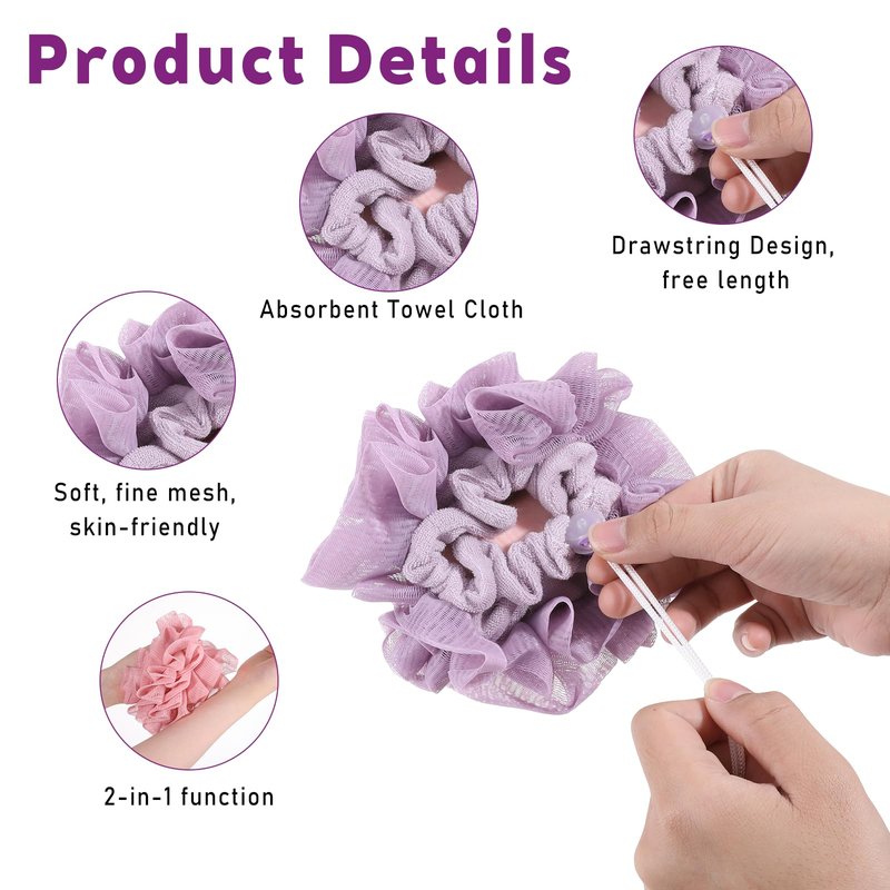 HJZHII 3Pcs Loofah Washcloth Combo 2 in 1, Bar Soap Loofah Pouch Can Hold Soap Exfoliating and Reusable Shower Sponge for Bathing