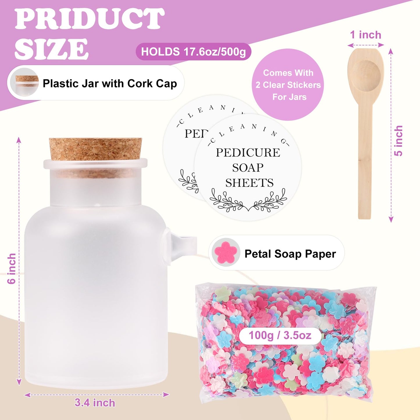 DOSTATNI Pedicure Soap Flowers Pedicure Foot Spa Tablets 10 Oz Plastic Bath Salts Jar Foot Soak Flower Paper Soap Sheet Softens Skin Botanicals Lavender Essential Oil Fast Dissolving Supplies