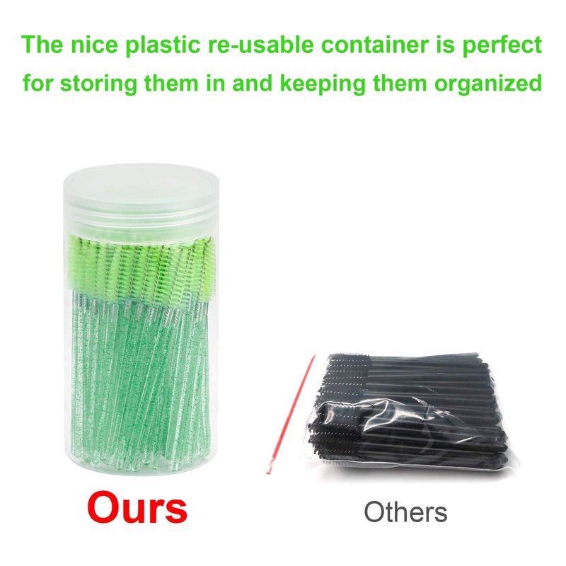 CHEFBEE 100PCS Disposable Eyelash Brush, Mascara Wands Makeup Brushes Applicators Kits for Eyelash Extensions and Eyebrow with Container (Green)