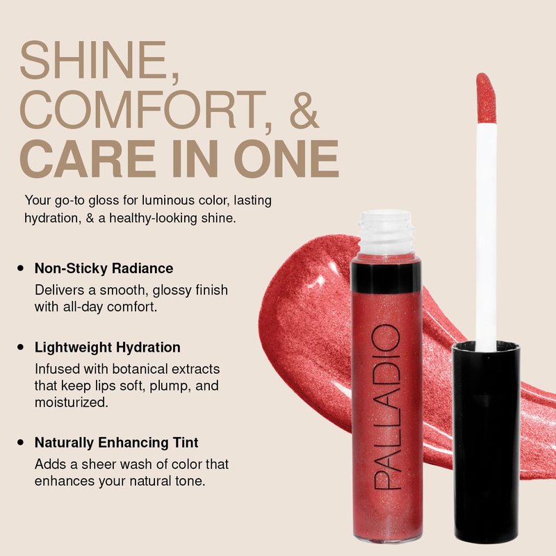 Palladio Lip Gloss, Non-Sticky Lip Gloss, Contains Vitamin E and Aloe, Offers Intense Color and Moisturization, Minimizes Lip Wrinkles, Softens Lips with Beautiful Shiny Finish, Passion Pink