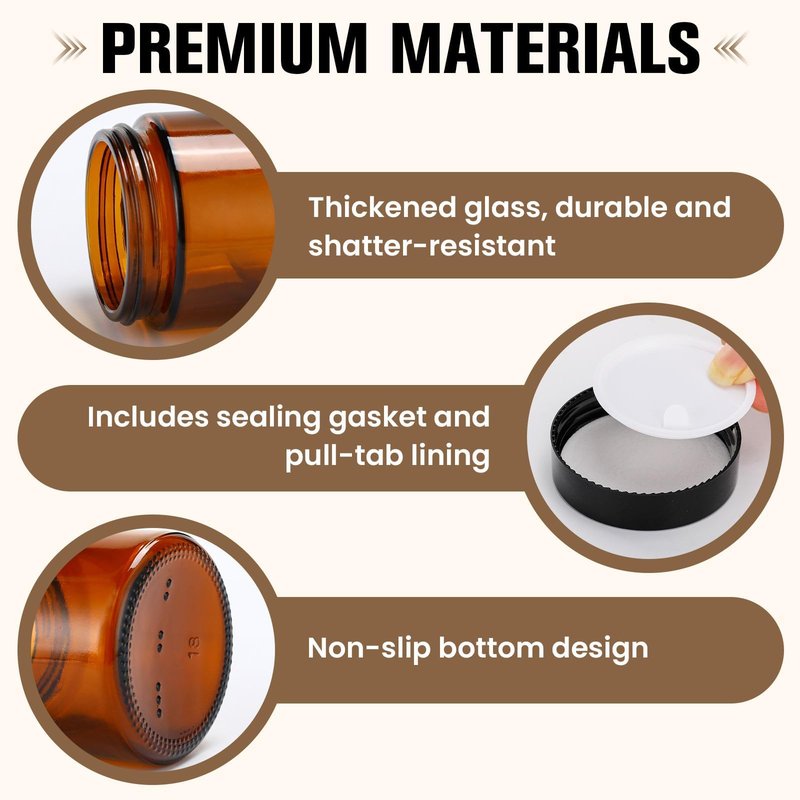 40 Pcs 4 oz Glass Jars with Lids, Amber Glass Jars with 40 Labels & 10 Spatulas, Inner Liners, LeakProof, UV-Protective,Round Glass Containers for Essential Oils, Spices, Candle Making,DIY