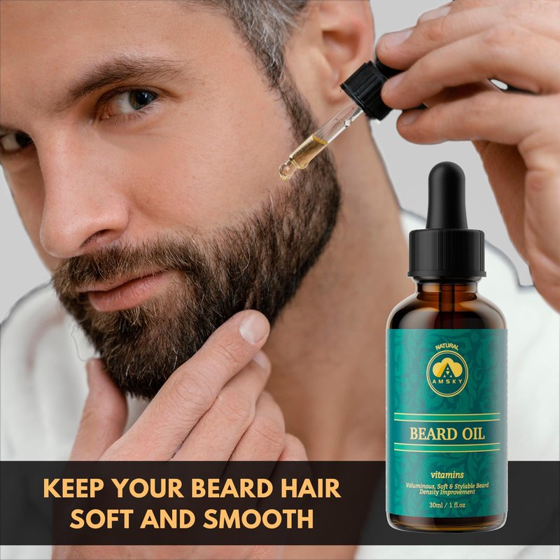 AMSKY Men's Beard Kit with Biotin-Infused Beard Oil and Balm, Complete Men's Care & Grooming Set, Great Value & Thoughtful Gifts for Him, Husband, Boyfriend, Dad