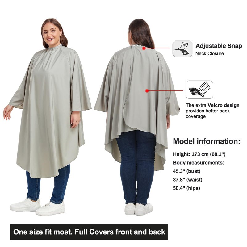 PERFEHAIR Professional Barber & Salon Cape with Sleeves | Large Hair & Water Repellent Cutting Cape with Adjustable Snaps | Lightweight for Adults, Men & Women, Warm Grey